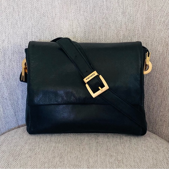 Perlina Black Leather Crossbody  Messenger Bag - Picture 1 of 13